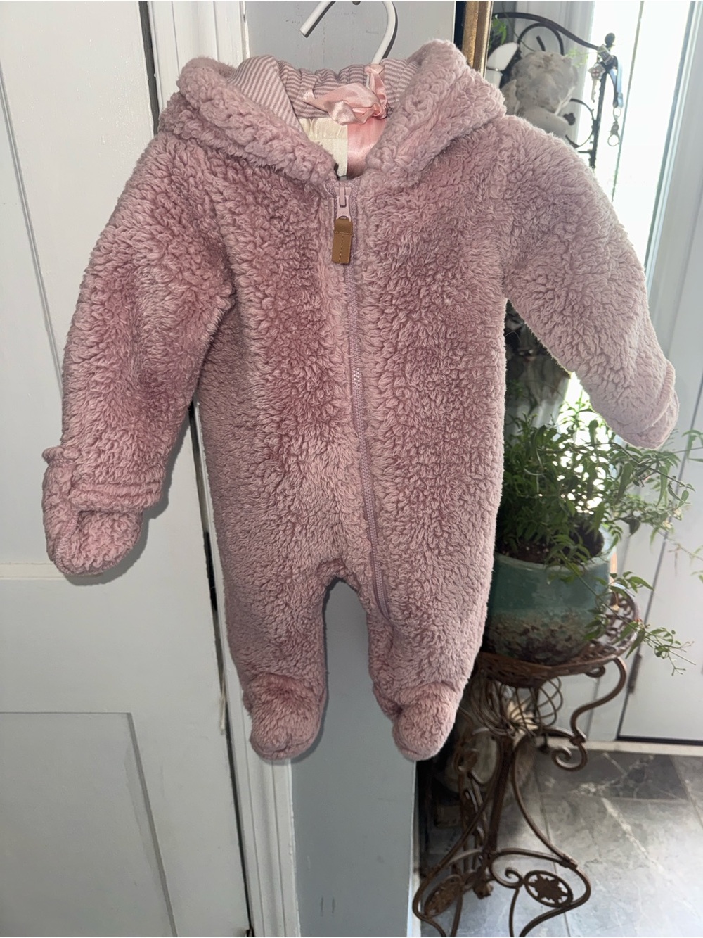 Carter's Blush Pink Hooded Sherpa Footie One-Piece